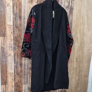 Cozy Black and Red Floral Women's Lana WOOL ITALIAN MADE COAT